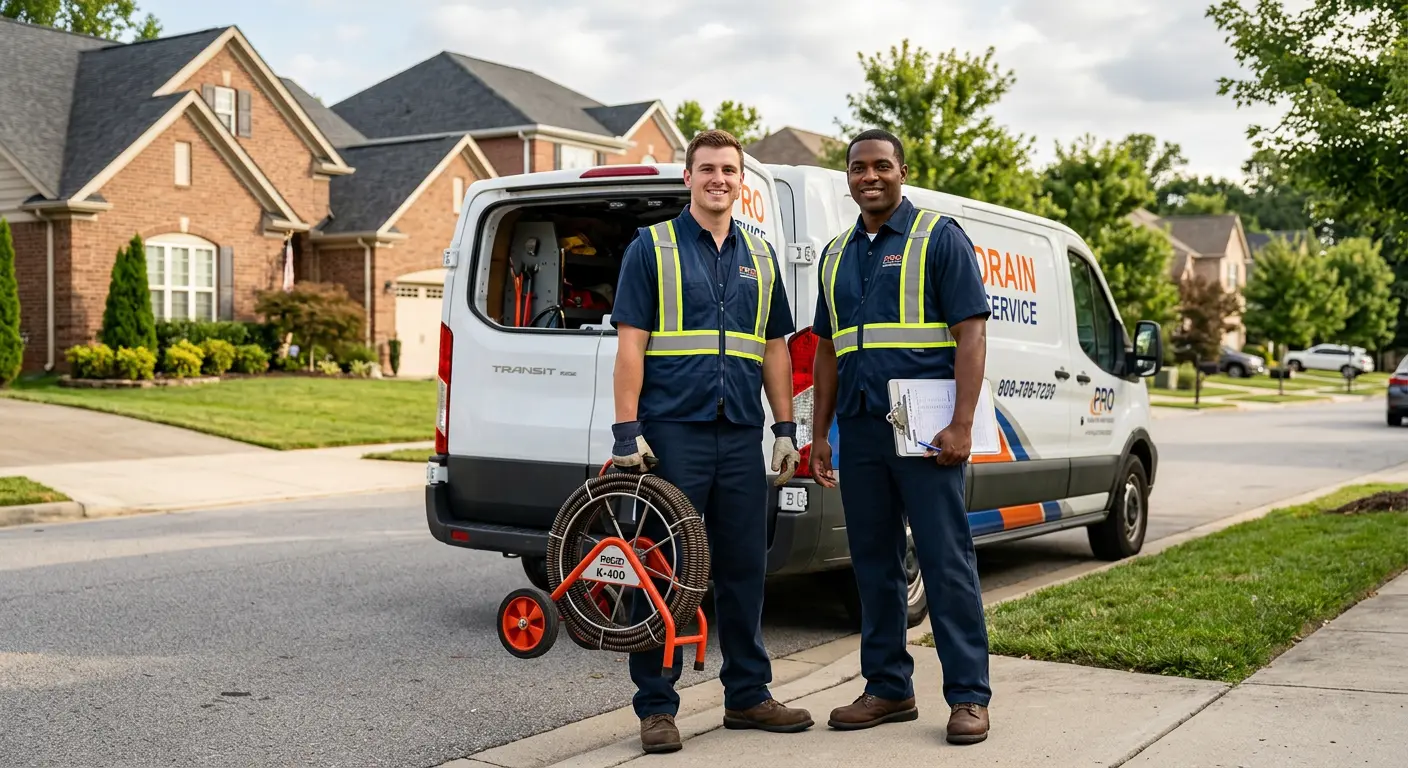 Sewer and drain service team with equipment ready for work in Tuckahoe