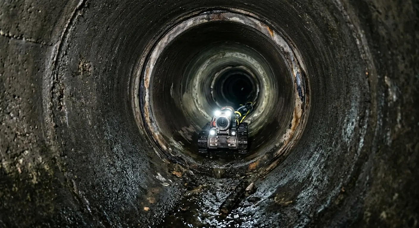 Robotic sewer camera inspecting pipe interior for Drain Snake Service in Tuckahoe